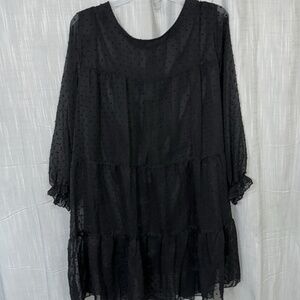 Black Swiss dot tunic dress